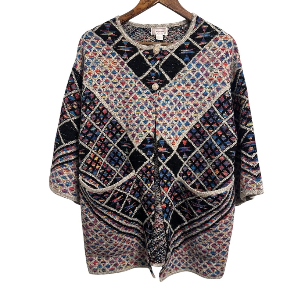 Kamana Cardigan Jacket Open Style Button Collar Geometric Boho Artsy Medium